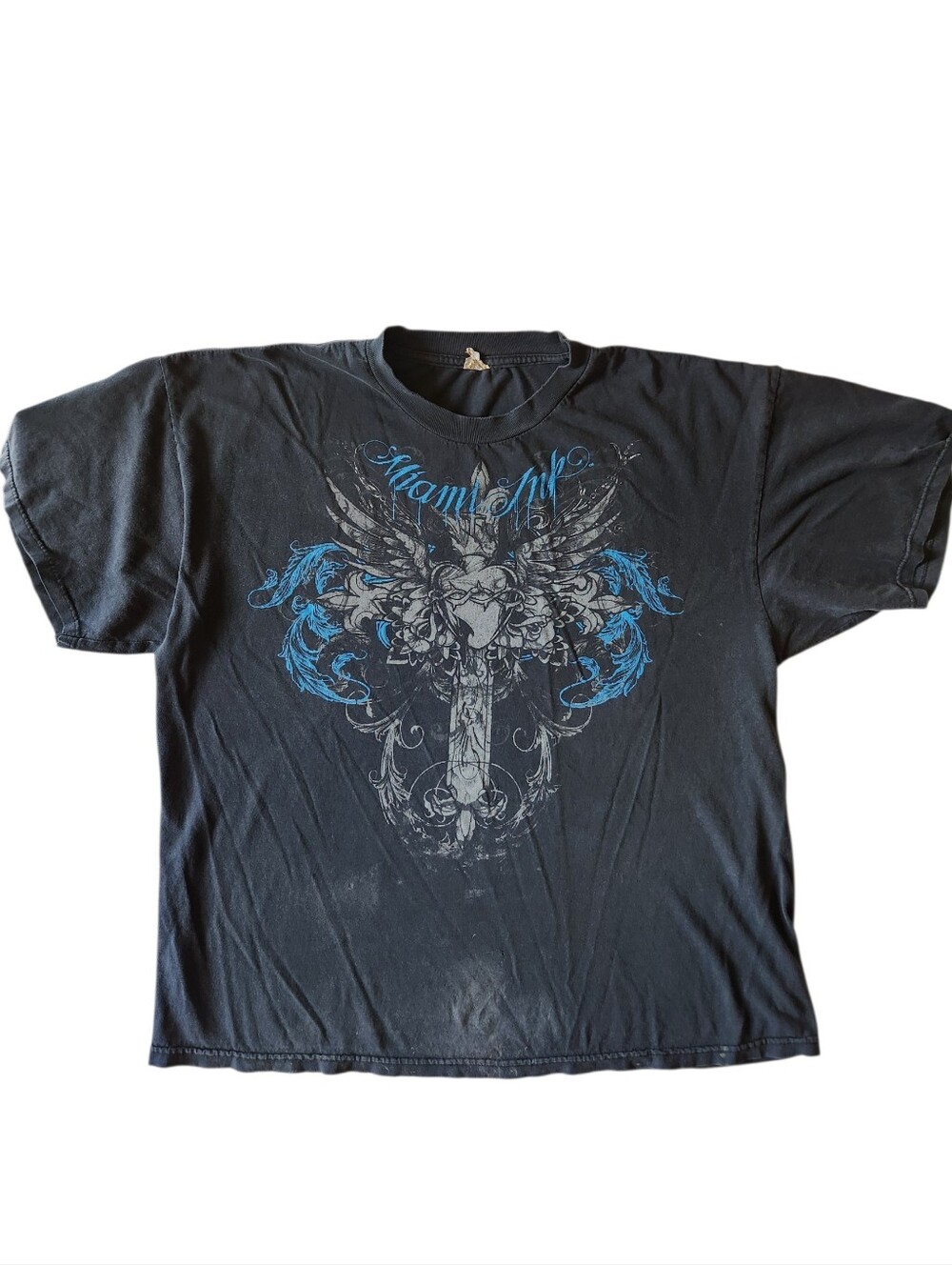 Y2k 2010s Grunge Miami Ink Tattoos Winged Cross Graphic Tshirt